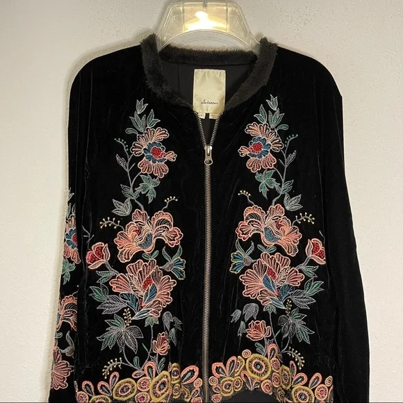 Anthropologie Black Floral Embroidered Jacket - Picture 6 of 13